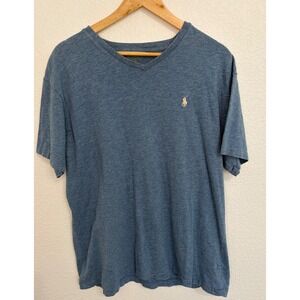 Polo Ralph Lauren Mens Blue Heather V-Neck T-Shirt Short Sleeve Pony Logo Large